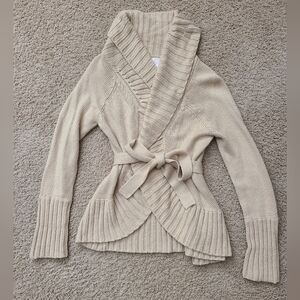 Arizona Jean Company Beige Shawl-Collar Tie-Waist Cardigan
